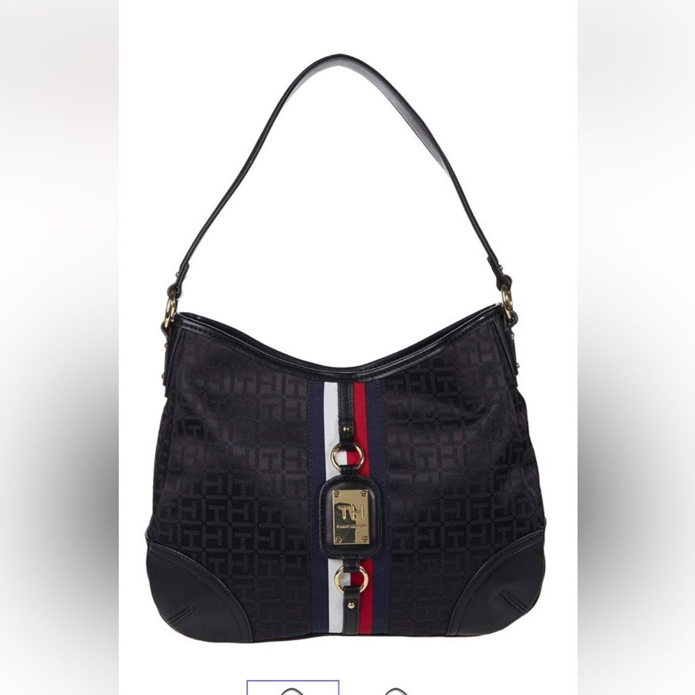 TOMMY HILFIGER HOBO HANDBAG SIGNATURE LOGO FABRIC